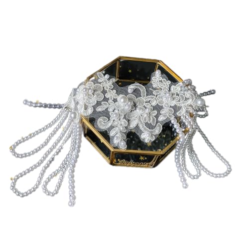 Modische Spitzen-Perlen, Haarschmuck, glitzernde Haarschmuck mit Perlen, Perlenfransen, einzigartige Spitzenkopfbedeckung, Schmuck, Spitzen-Haar-Accessoire von Avejjbaey