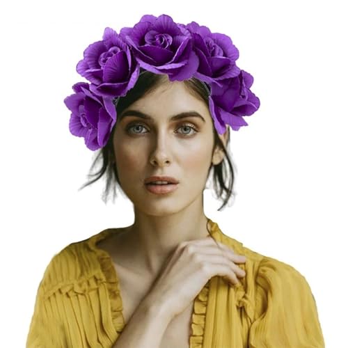 Stoff-Blumen-Haarband, buntes Blumen-Stirnband, ethnischer Kopfschmuck, weibliches Festival, Haarschmuck, Bühnenrequisiten, Kopfschmuck, Blumenstirnband für Partys von Avejjbaey