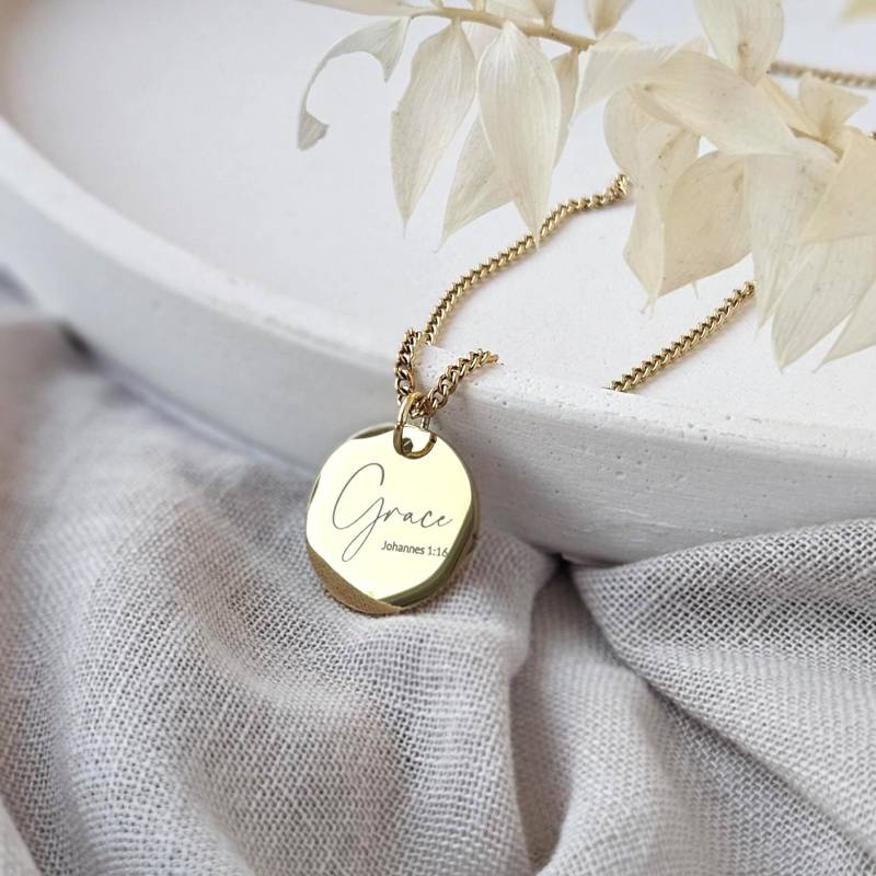Halskette Bibelvers Christlich Edelstahl 18K Personalisierter Schmuck Grace Anhänger Gold Glaubensschmuck Geschenk Frauen Taufe Geburtstag von AvellineJewelry