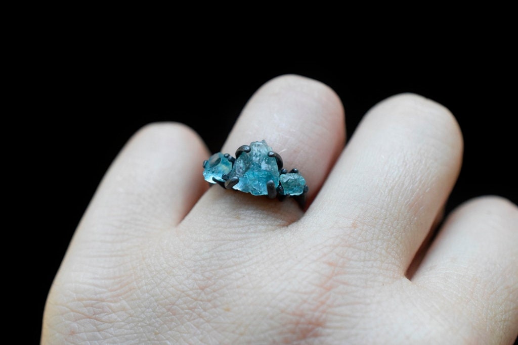 Roher Aquamarinring Verlobungsring, Aquamarinring, Ehering, Silberring Größe 60, Sterling Silberring von Avello