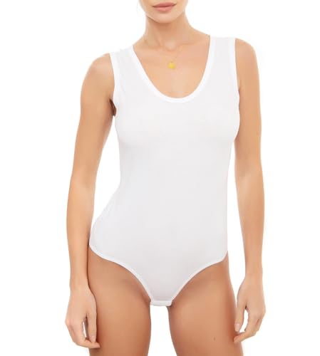 Avely Body für Damen aus Baumwolle I Bodysuit für Frauen mit breiten Trägern I ärmelloses Basic T-Shirt I Sommer Body weiß XL von Avely