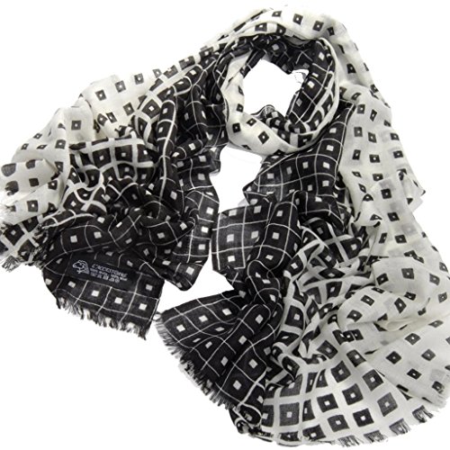Avenella Eleganter zarter Wollschal mit Karo-Muster Farbwechsel von weiss nach schwarz (ca. 190x70 cm) weicher gewebter Schal Tuch Stola aus 100% Wolle exclusiver Damenschal schwarz weiss Quadrate von Avenella