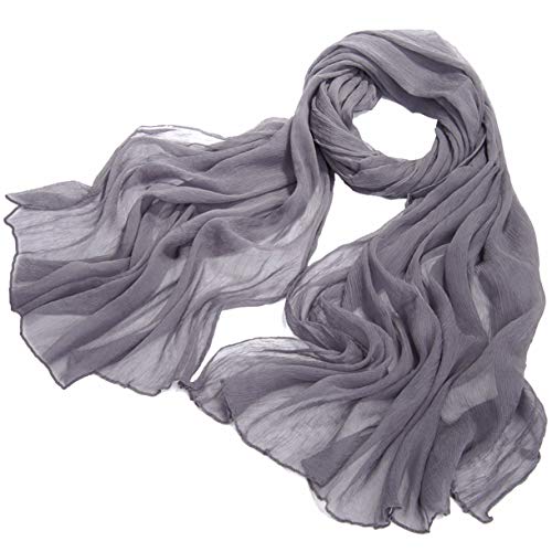 Avenella Grosser XXL-SEIDENSCHAL (ca. 190 x 65 cm) unifarben anthrazit grau aus feiner gecrashter transparenter Seide (Crepe Georgettte); einfarbiger Schal aus 100% Seide in grau von Avenella