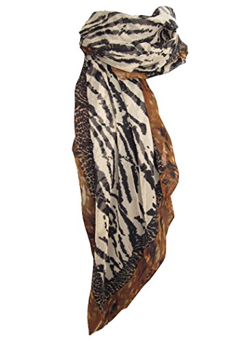 Avenella Stylisher SEIDENSCHAL in modernem Animal-Design (schwarz/gedecktes weiss), mit braunem Rand, ca. 185x52 cm von Avenella