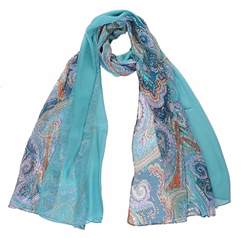 Avenella by Nella-Mode Grosser XXL-SEIDENSCHAL (ca. 200 x 80 cm) aus feiner transparenter Seide mit elegantem Paisley Design: uni türkisblau und Paisley-Design kombiniert; Schal aus 100% Seide von Avenella