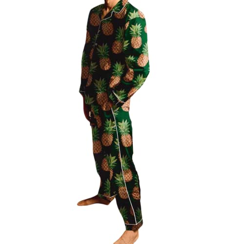 Averie Men's Pajamas, Two-Piece Set, Beckett, Green Pineapple, Shirt and Pants, XS-3XL von Averie