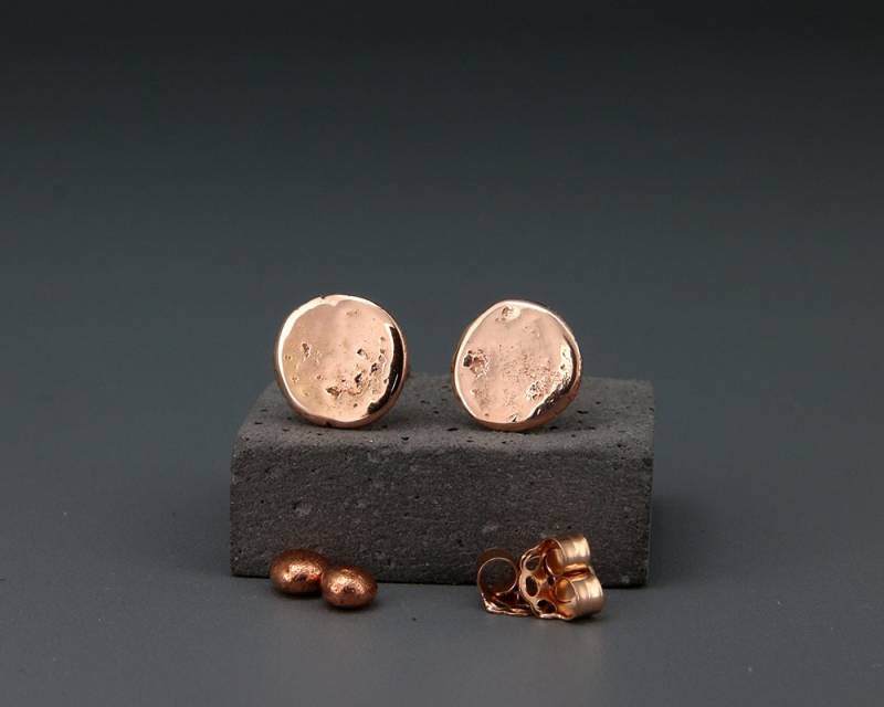 14K Rose Destroyed Gold Ohrstecker|Handgefertigte Massiv 14K Roségold Nuggets Ohrringe Im Stil 5 Mm 6 7 | Geschenk Für Sie von AverieJewelry