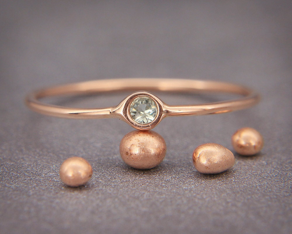 Grüner Saphir Ring | Handgemachte Solid 14K Rose Gold Mit Grün Statement - Silber September Geburtsstein von AverieJewelry