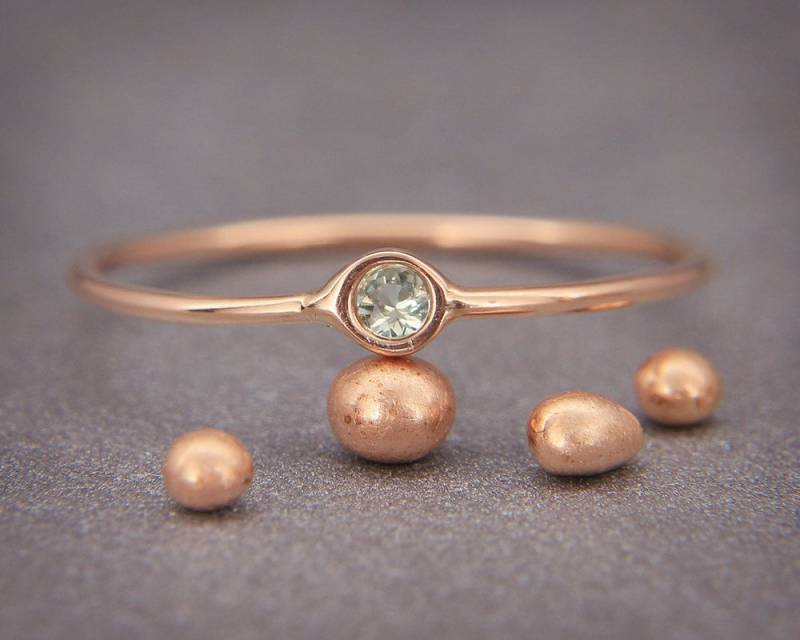 Grüner Saphir Ring | Handgemachte Solid 14K Rose Gold Mit Grün Statement - Silber September Geburtsstein von AverieJewelry