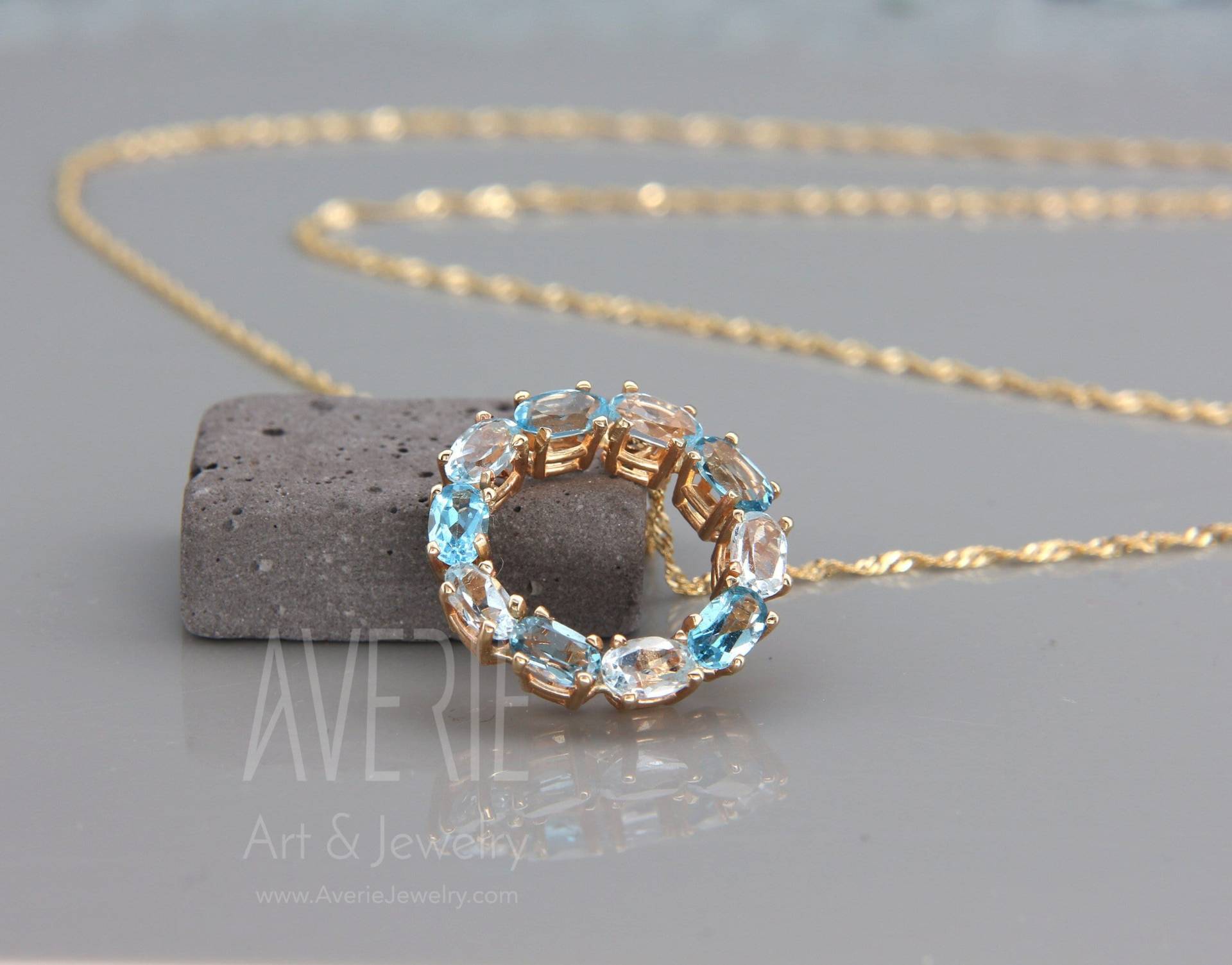 Massive 14K Gold & Blautopas Halskette | Mit Anhänger von AverieJewelry