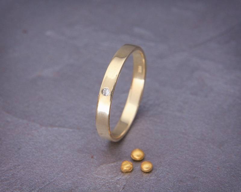 Solider 14K Gold & Diamant Flacher Ehering | Handgemachte Massiv Und 3 Mm Breiter Flacher Solider 14K Gold & Diamant Flacher Ehering | Handgemachte Massiv Und 3 Mm Breiter Flacher von AverieJewelry
