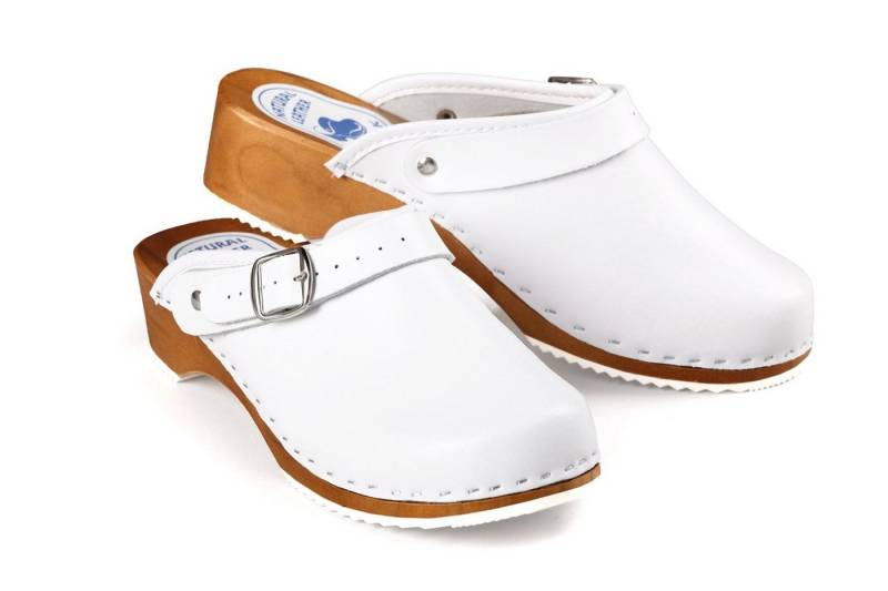 Aves-24 CLOGS Pantolette Sandalette Leder Holzschuhe Holzclogs Damen Klotschen Clog Weiß 41 von Aves-24