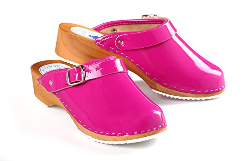 Aves-24 Clogs Pantolette Sandalette Holz + Leder Holzclogs Gr. 36-41 Holzschuhe (36, Rosa) von Aves-24