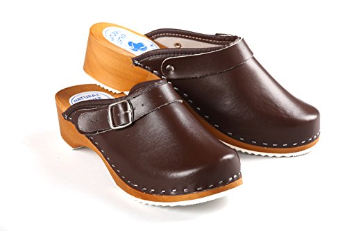 Aves-24 Clogs Pantolette Sandalette Holz + Leder Holzclogs Gr. 36-41 Holzschuhe (37, Braun) von Aves-24