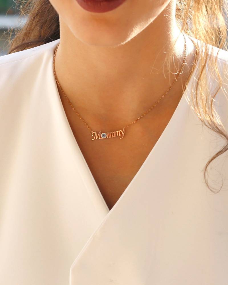 925 Silber Rose Gold Emaille Evil Eye Mommy Halskette von AvestyleJewels