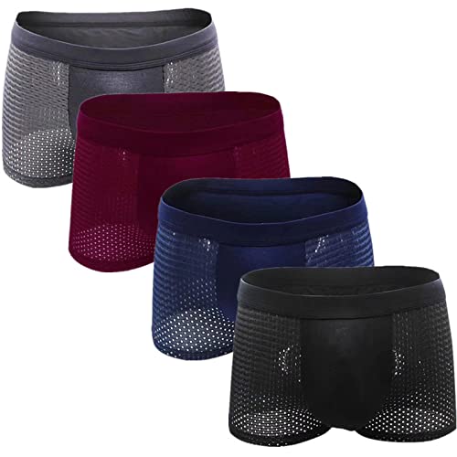 Avfora Unterwäsche Herren 4 Teile/Los Männer Mesh Unterwäsche Boxershorts Bambus Faser Männer Transparent Mesh Dünne EIS Seide Unterwäsche,04,8XL von AVFORA