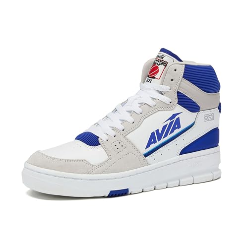 Avia 821 High-Top-Sneaker für Herren, Indoor- oder Outdoor-Basketballschuhe, Größe 40 bis 44, Retro-High-Top-Schuhe für Herren oder Damen, Weiß/Silbergrau/Marineblau, 10.5 Women/9 Men von Avia