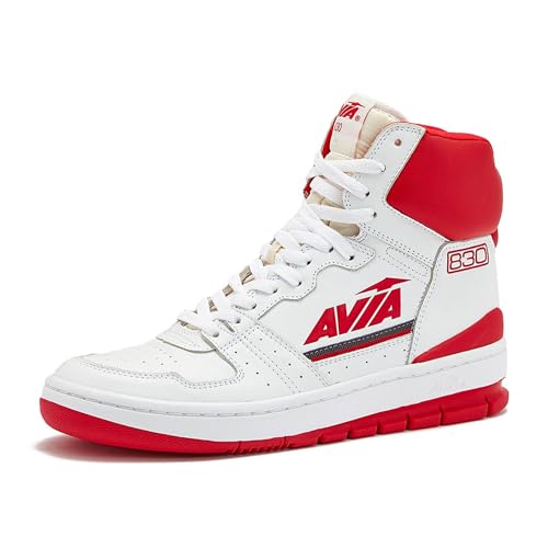 Avia 830 Herren Basketballschuhe Retro Sneaker für drinnen oder draußen, Straße oder Court, Größen 42 bis 47, Weiß/Rot/Dunkelgrau, 48 EU von Avia