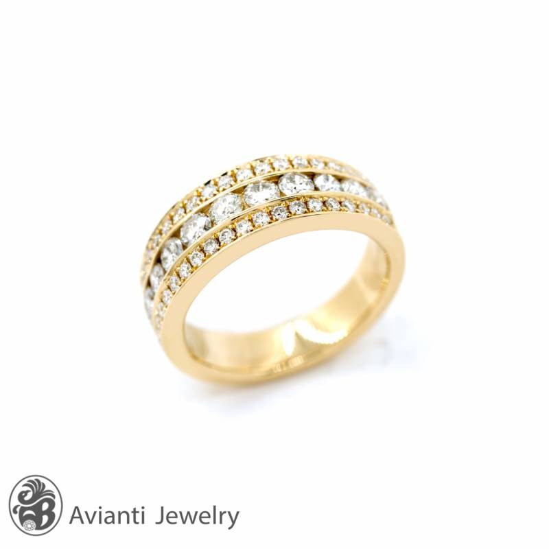 14K Gelbgold Diamant Ehering Breite Pave Cocktailring von AviantiJewelry