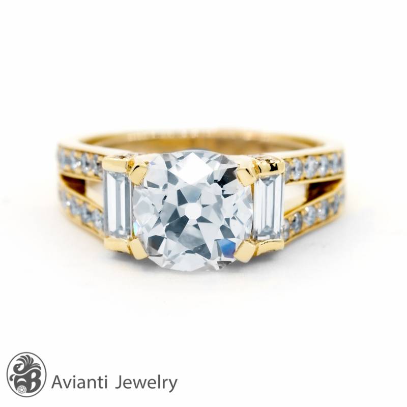 14K Gelbgold Diamant Semi Mount Verlobungsring Geteilter Schaft von AviantiJewelry