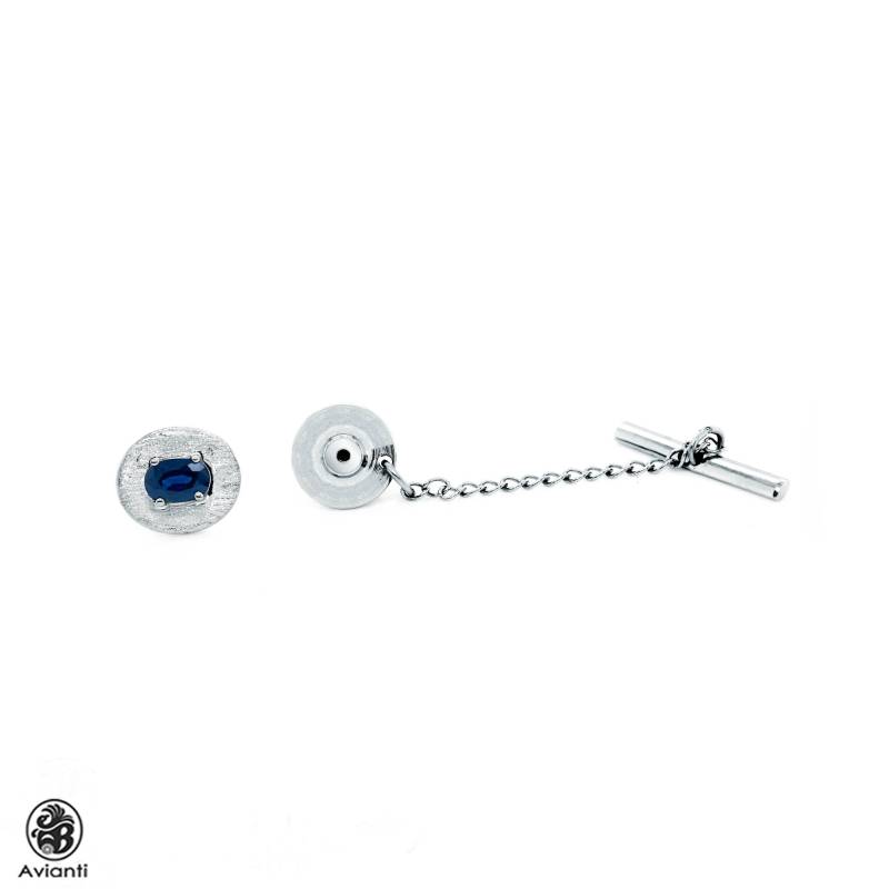 14K Weißgold Krawatte Tack Oval Saphir Pin, Satin Finish von AviantiJewelry