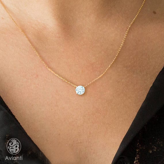 2.0 Karat Diamant Solitär Anhänger 14K Gelbgold Kette 2.0 Karat Diamant Solitär Anhänger 14K Gelbgold Kette von AviantiJewelry