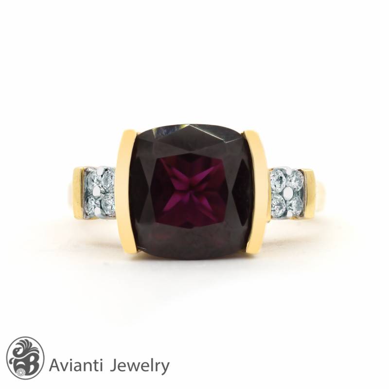 Granat Und Diamant 14K Gelbgold Filigree Ring von AviantiJewelry