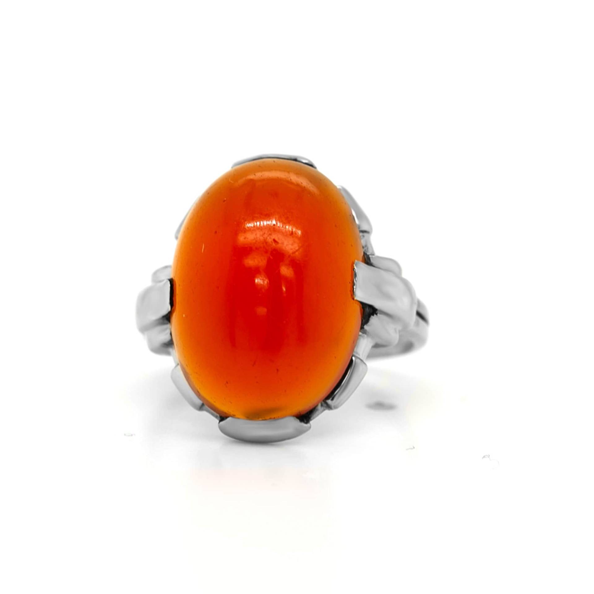 Karneol Cabochon Weißgold Ring, 1920Er Art Deco Orange 14 Karat Cabochonring, Ovaler Karneolring von AviantiJewelry