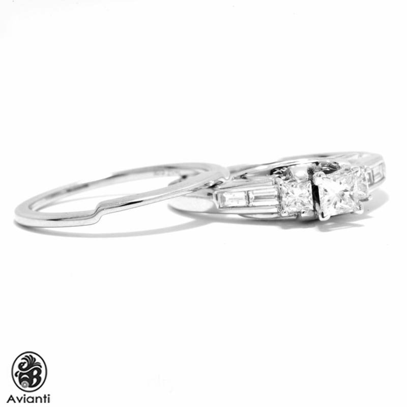 Prinzessin Diamant Verlobungsring Set 14K Weißgold Baguette Ehering Prinzessin Diamant Verlobungsring Set 14K Weißgold Baguette Ehering von AviantiJewelry