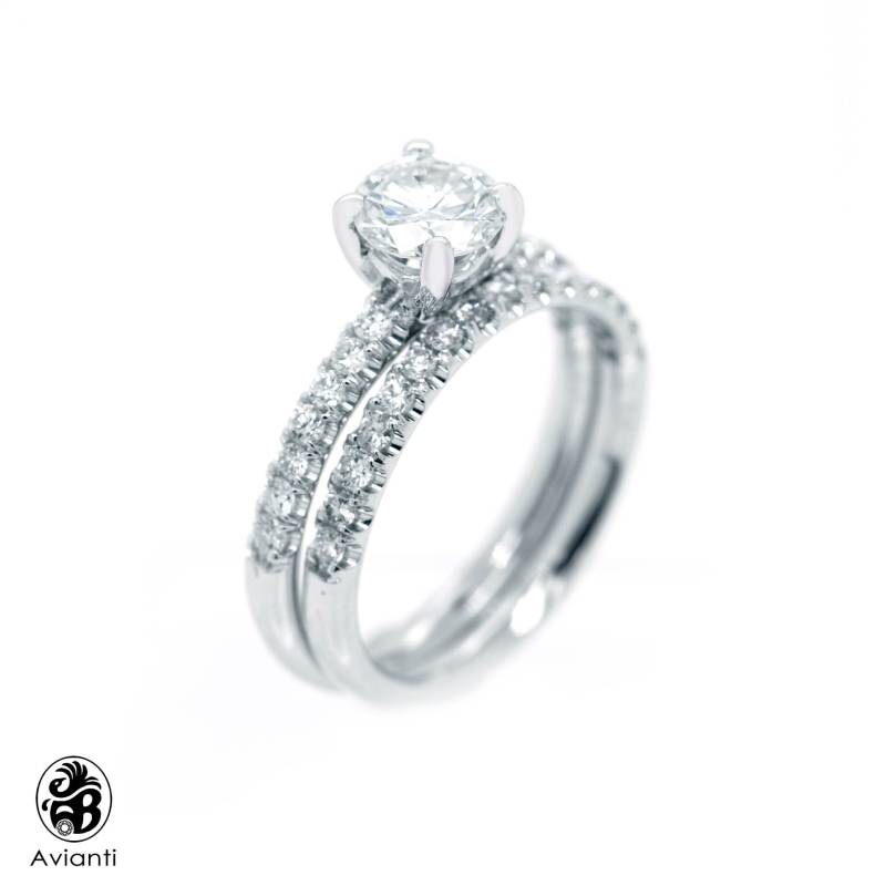 Rund Diamant Verlobungsring Set 14K Weißgold Ehering von AviantiJewelry