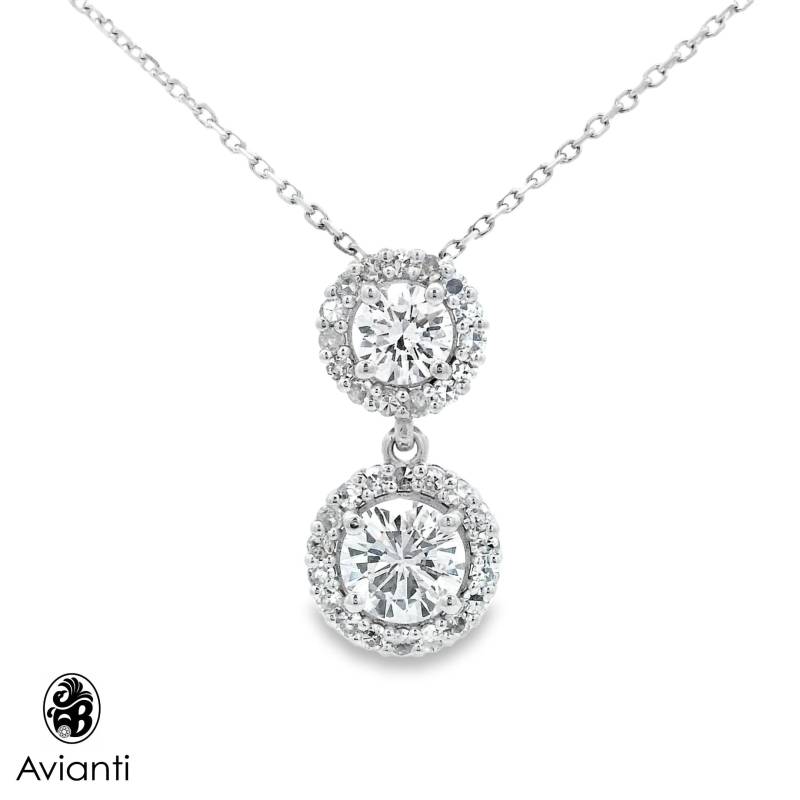 Runder Diamant Halo Halskette Über 1.5 Karat Lab Diamanten, 14K Weißgold Anhänger von AviantiJewelry