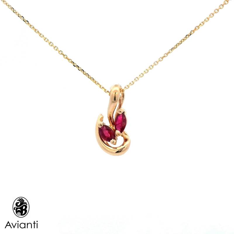 Marquise Rubin Anhänger 14Kt Gelbgold Juli Geburtsstein Kette von AviantiJewelry