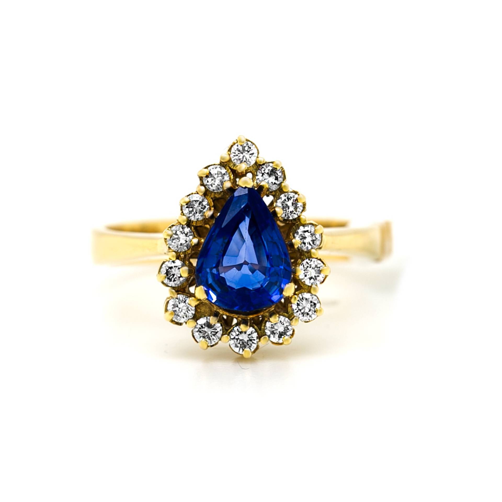 Saphir Ring, Blauer Ring Mit Diamanten, Verlobungsring, Birnenförmiger Zacken, September Geburtsstein von AviantiJewelry