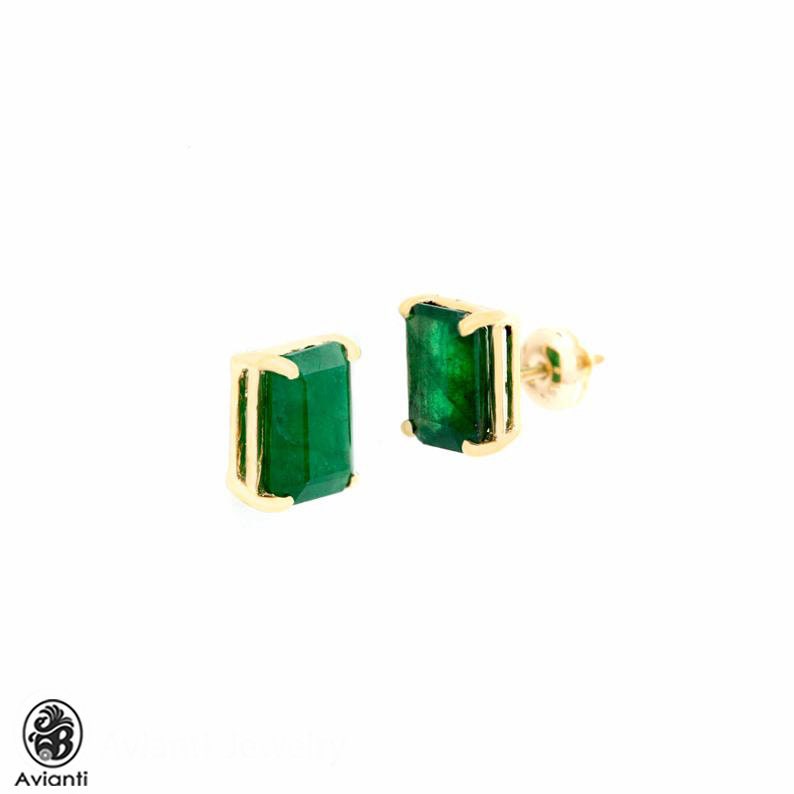 Smaragdschliff Ohrringe 14K Gelbgold Ohrstecker von AviantiJewelry