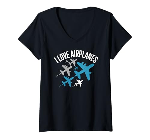 Damen Ich Liebe Flugzeug-Enthusiasten-Design T-Shirt mit V-Ausschnitt Damen Ich Liebe Flugzeug-Enthusiasten-Design T-Shirt mit V-Ausschnitt von Aviation Enthusiast Airplane Lovers