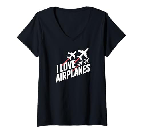 Damen Ich Liebe Flugzeuge, Luftfahrt, Leidenschaft, Kunst T-Shirt mit V-Ausschnitt Damen Ich Liebe Flugzeuge, Luftfahrt, Leidenschaft, Kunst T-Shirt mit V-Ausschnitt von Aviation Enthusiast Graphics