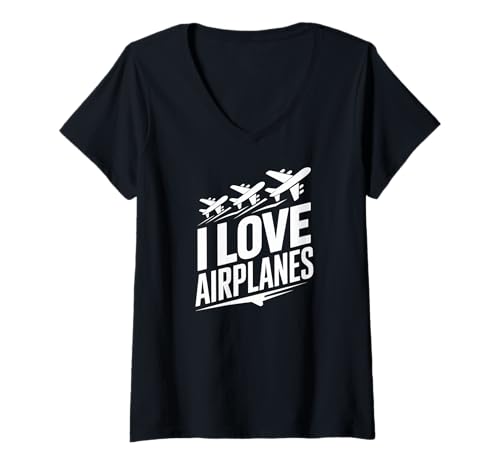 Damen Ich Liebe Airplanes Enthusiast Flight T-Shirt mit V-Ausschnitt Damen Ich Liebe Airplanes Enthusiast Flight T-Shirt mit V-Ausschnitt von Aviation Enthusiasts Passion Aircraft