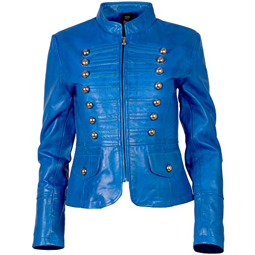 Aviatrix Damen Echt Leder Militär Parade Jacke mit Zierknöpfen (T5J4), electric blue, 46 von Aviatrix