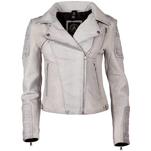 Aviatrix Damen Echt Leder Taillierte Fashion Jacke (K014), Dunkelweiß, 38 von Aviatrix