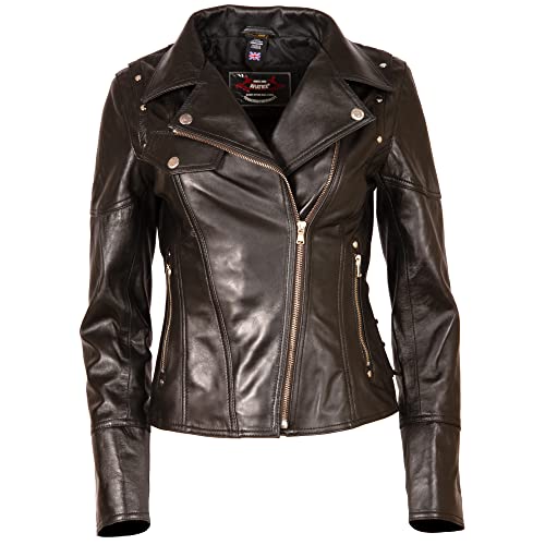 Aviatrix Damen Echt Leder Taillierte Mode Spitze Jacke (WTGD), Schwarz , 50 von Aviatrix