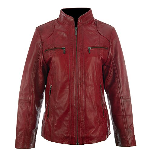 Aviatrix Damen Echtleder elegante Bikerjacke mit Bandkragen (OBFQ) von Aviatrix