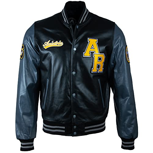 Aviatrix Herren Baseball-Bomberjacke aus echtem Rindsleder, Varsity-Patch (VZH7), grau / schwarz, XL von Aviatrix