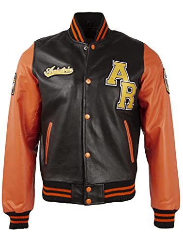 Aviatrix Herren Baseball-Bomberjacke aus echtem Rindsleder, Varsity-Patch (VZH7), orange / schwarz, L von Aviatrix