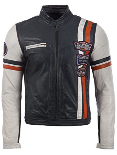 Aviatrix Herren Echtleder Racing Bikerjacke mit Abzeichen (3ZS3) von Aviatrix