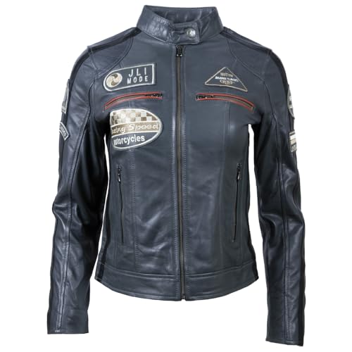 Aviatrix QOOC Damen-Bikerjacke, superweich, Echtleder, Bandkragen, Patch, modische Bikerjacke, Platingrau, 38 von Aviatrix