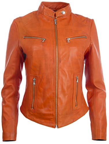 Aviatrix modische Damenjacke, superweiches echtes Leder, auf Taille geschnittene Jacke (CRD9) Gr. XX-Large, hellorange von Aviatrix