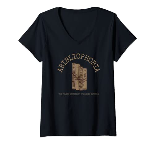 Damen Abibliophobia Abibliophobia Retro-Lesegerät T-Shirt mit V-Ausschnitt von Avid Reader Bookworm Abibliophobia Designs