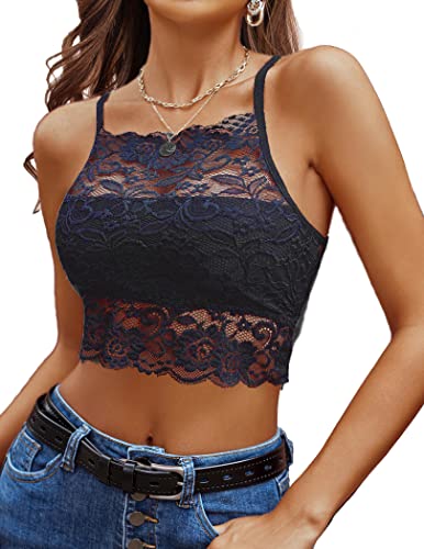 Avidlove BH Damen Camilose Top Bauchfrei Oberteile Crop Unterhemd Spitze Corsage Navy Blau M von Avidlove