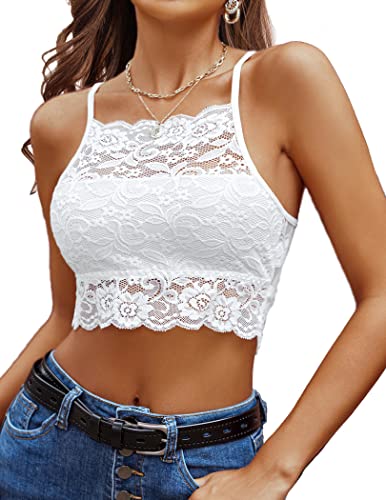 Avidlove Crop Tops Damen Spitze Unterhemd Camilose Oberteile Sexy Corsage Weiß L von Avidlove