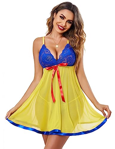 Avidlove Damen Dessous Spitze Babydoll Strap Chemise Mesh Nachtwäsche Outfits, B Snow White, Large von Avidlove